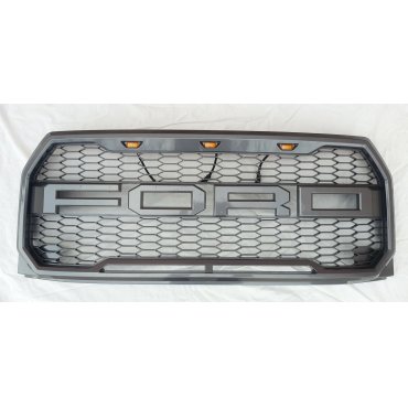Ford F150 Mk13 2015+ решетка радиатора с LED огнями в стиле Raptor HW серая